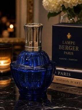 Vintage Lampe Berger Paris Cobalt Blue Glass Fragrance Lamp Complete Set